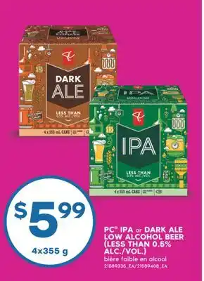 No Frills PC IPA or DARK ALE LOW ALCOHOL BEER (LESS THAN 0.5% ALC./VOL.), 4x355 g offer
