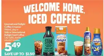 Longo's International Delight Coffee Creamer 946mL pkg or Stōk or International Delight Iced Coffee 1.42-1.89L bottle offer