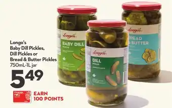 Longo's Baby Dill Pickles, Dill Pickles or Bread & Butter Pickles offer