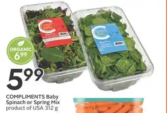 Sobeys COMPLIMENTS Baby Spinach or Spring Mix offer