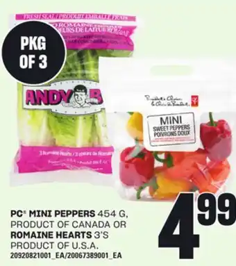 Loblaws PC MINI PEPPERS MINI 454 G OR ROMAINE HEARTS 3'S offer