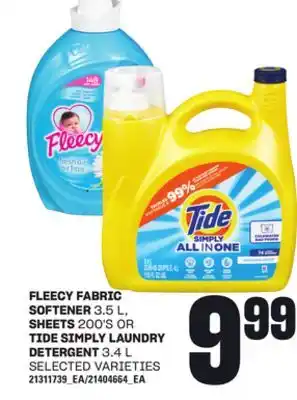 Loblaws FLEECY FABRIC SOFTENER 3.5 L, SHEETS 200'S OR TIDE SIMPLY LAUNDRY DETERGENT, 3.4 L offer