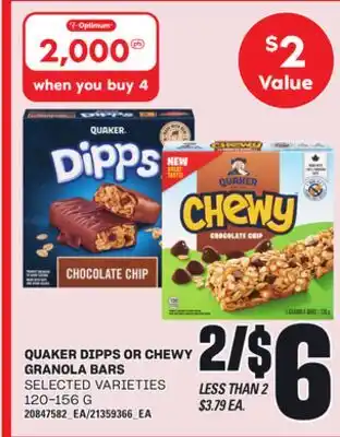 Loblaws QUAKER DIPPS OR CHEWY GRANOLA BARs, 120-156 G offer
