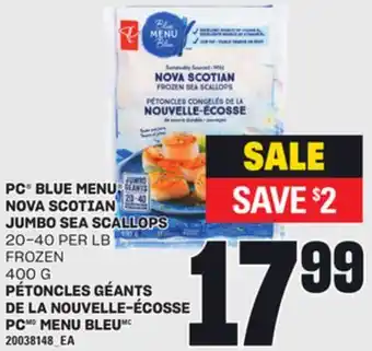 Independent Grocer PC BLUE MENU NOVA SCOTIAN JUMBO SEA SCALLOPS, 20-40 PER LB, 400 G offer