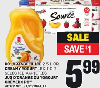 Independent Grocer PC ORANGE JUICE, 2.5 L OR CREAMY YOGURT, 16X100 G offer