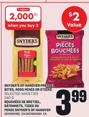 Independent Grocer SNYDER'S OF HANOVER PRETZEL BITES, RODS MINIS OR STICKS, 240 G offer
