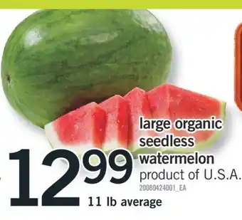 Fortinos LARGE ORGANIC SEEDLESS WATERMELON offer
