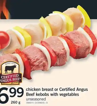 Fortinos chicken breast or Certified Angus Beef kebobs with vegetables, 260 g offer