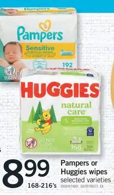 Fortinos PAMPERS OR HUGGIES WIPES, 168-216's offer