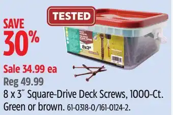 Canadian Tire 8 x 3˝ Square-Drive Deck Screws, 1000-Ct offer