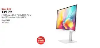 Staples MSI Modern 23.8 1920 x 1080 75Hz 5ms IPS Monitor - MD2412PW offer