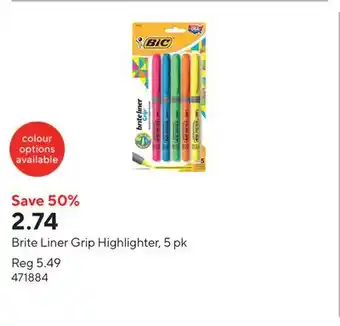 Staples Brite Liner Grip Highlighter, 5 pk offer