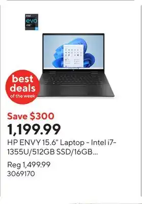 Staples HP ENVY 15.6 Laptop - Intel i7-1355U/512GB SSD/16GB RAM/Touchscreen/Windows 11 offer