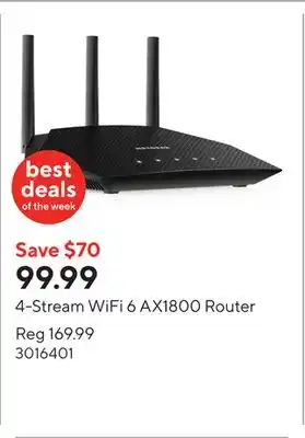 Staples 4-Stream WiFi 6 AX1800 Router offer
