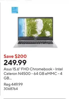 Staples Asus 15.6 FHD Chromebook - Intel Celeron N4500 - 64 GB eMMC - 4 GB RAM - Chrome O.S. - Bilingual offer