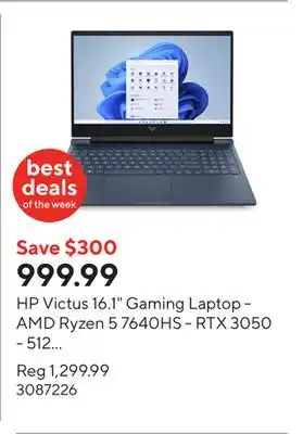 Staples HP Victus 16.1 Gaming Laptop - AMD Ryzen 5 7640HS - RTX 3050 - 512 GB PCIe Gen4 NVMe M.2 SSD - 16 GB RAM – Windows 11 Home offer