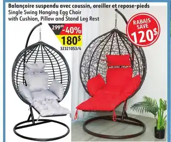 Sushi Shop Single Swing Hanging Egg Chair with Cushion, Pillow and Stand Leg Rest offer