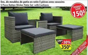 Sushi Shop 5 Piece Rattan Wicker Patio Set with Cushions offer