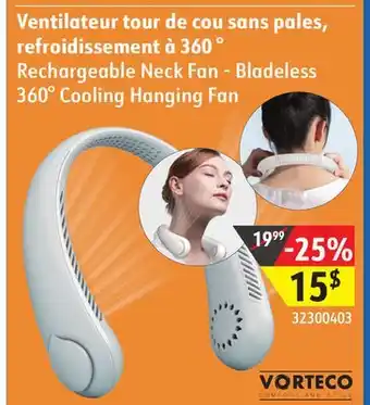 Sushi Shop VORTECO Rechargeable Neck Fan - Bladeless 360° Cooling Hanging Fan offer
