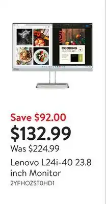 Walmart Lenovo L24i-40 23.8 inch Monitor offer