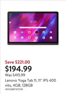 Walmart Lenovo Yoga Tab 11, 11 IPS 400 nits, 4GB, 128GB offer