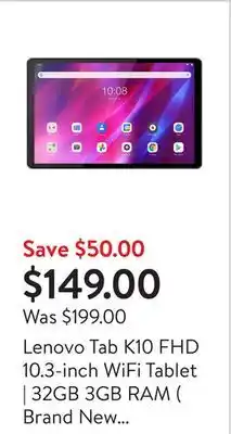 Walmart Lenovo Tab K10 FHD 10.3-inch WiFi Tablet | 32GB 3GB RAM ( Brand New ) Abyss Blue offer