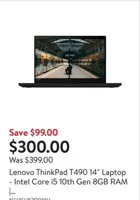 Walmart Lenovo ThinkPad T490 14 Laptop - Intel Core i5 10th Gen 8GB RAM | 256GB SSD - Certified Refurbished offer
