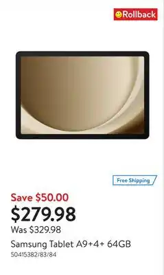 Walmart Samsung Tablet A9+4+ 64GB offer