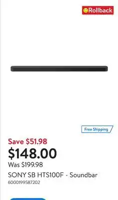 Walmart SONY SB HTS100F - Soundbar offer