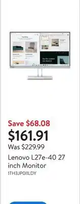 Walmart Lenovo L27e-40 27 inch Monitor offer