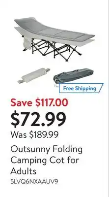 Walmart Outsunny Folding Camping Cot for Adults offer
