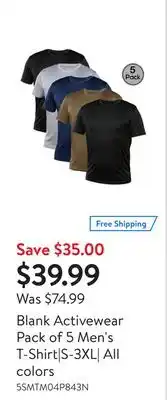Walmart Blank Activewear Pack of 5 Men's T-Shirt|S-3XL| All colors offer