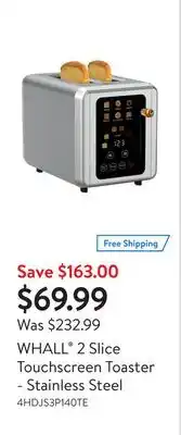 Walmart WHALL 2 Slice Touchscreen Toaster - Stainless Steel offer