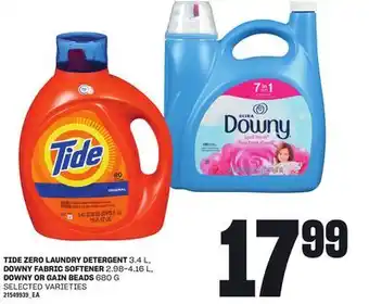 Loblaws TIDE ZERO LAUNDRY DETERGENT 3.4 L, DOWNY FABRIC SOFTENER 2.98-4.16 L, DOWNY OR GAIN BEADS 680 G offer