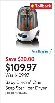 Walmart Baby Brezza One Step Sterilizer Dryer offer
