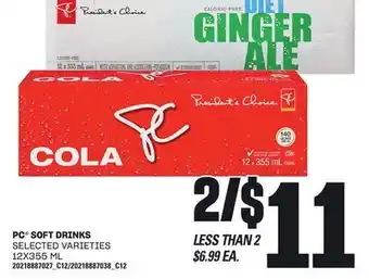 Loblaws PC SOFT DRINKS, 12X355 ML offer