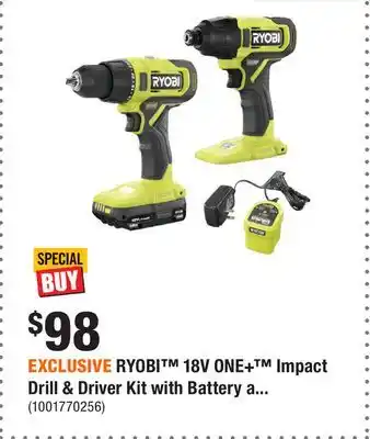 Home Depot EXCLUSIVE RYOBI 18V ONE+ Impact Drill & Driver Kit with Battery and Charger offer