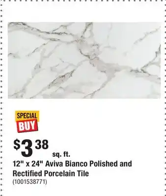 Home Depot 12 x 24 Aviva Bianco Polished and Rectified Porcelain Tile offer