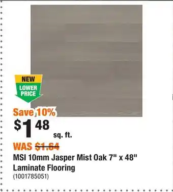 Home Depot MSI 10mm Jasper Mist Oak 7 x 48 Laminate Flooring offer