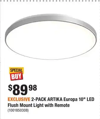 Home Depot EXCLUSIVE 2-PACK ARTIKA Europa 10 LED Flush Mount Light with Remote offer