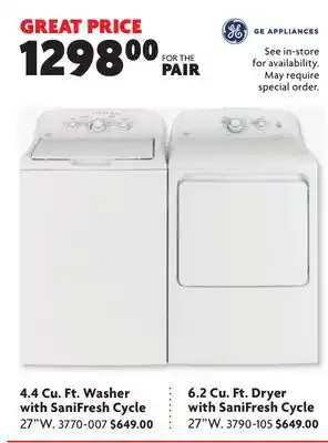 Home Hardware 4.4 Cu. Ft. Washer with SaniFresh Cycle & 6.2 Cu. Ft. Dryer with SaniFresh Cycle offer
