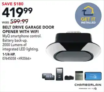 RONA CHAMBERLAIN BELT DRIVE GARAGE DOOR OPENER WITH WIFI offer