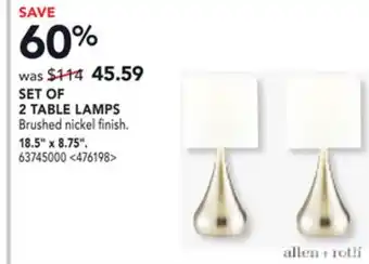 RONA 18.5 x 8.75 SET OF 2 TABLE LAMPS offer