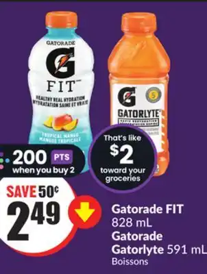 Chalo FreshCo Gatorade FIT 828 mL Gatorade Gatorlyte 591 mL offer