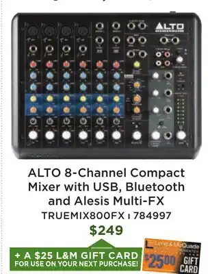 Long & McQuade Alto Professional TrueMix800FX 8-Channel Compact Mixer with USB, Bluetooth, and Alesis Multi-FX offer