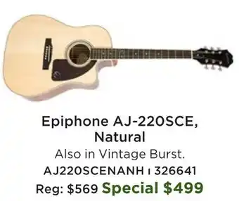 Long & McQuade Epiphone AJ-220SCE Solid Spruce Top w/Cutaway - Natural offer