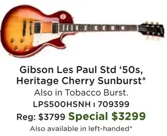 Long & McQuade Gibson Les Paul Standard '50s Electric Guitar - Heritage Cherry Sunburst offer