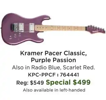 Long & McQuade Kramer Pacer Classic, Purple Passion offer