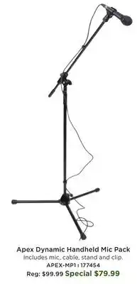 Long & McQuade Apex Economy Dynamic Hand Held Microphone Package with Cable, Stand and Clip offer