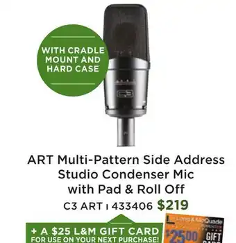 Long & McQuade ART Pro Audio Multi-Pattern Side Address Studio Condenser w/Pad & Roll Off offer